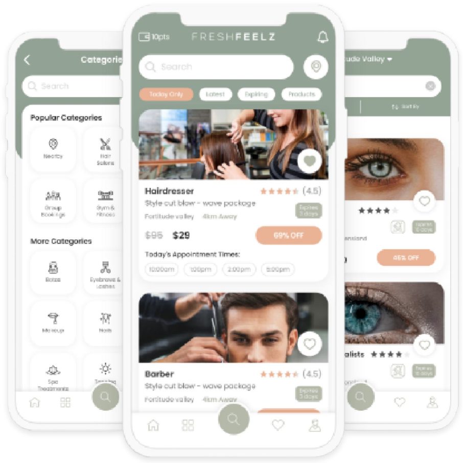 FreshFeelz mobile app screens