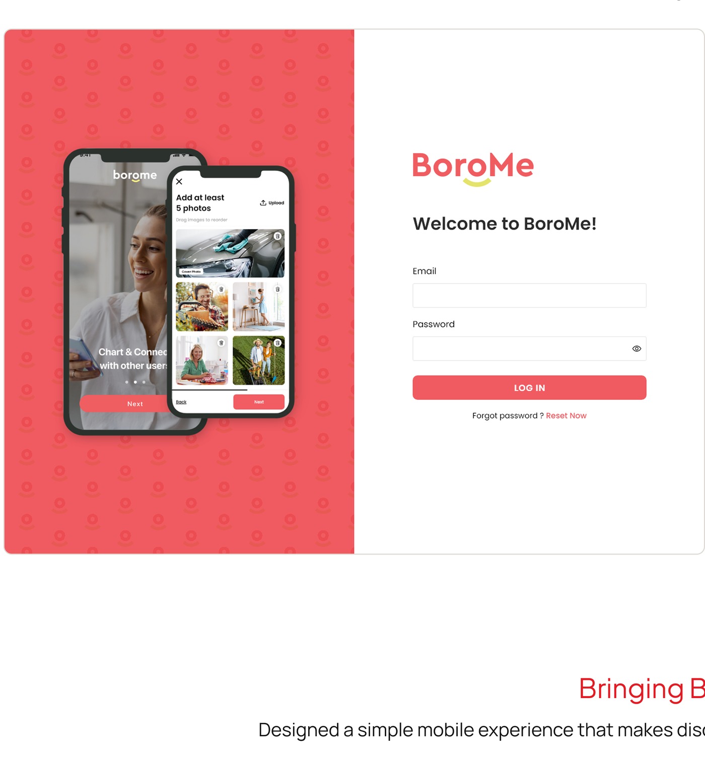 BoroMe login screen and mobile app — Welcome to BoroMe