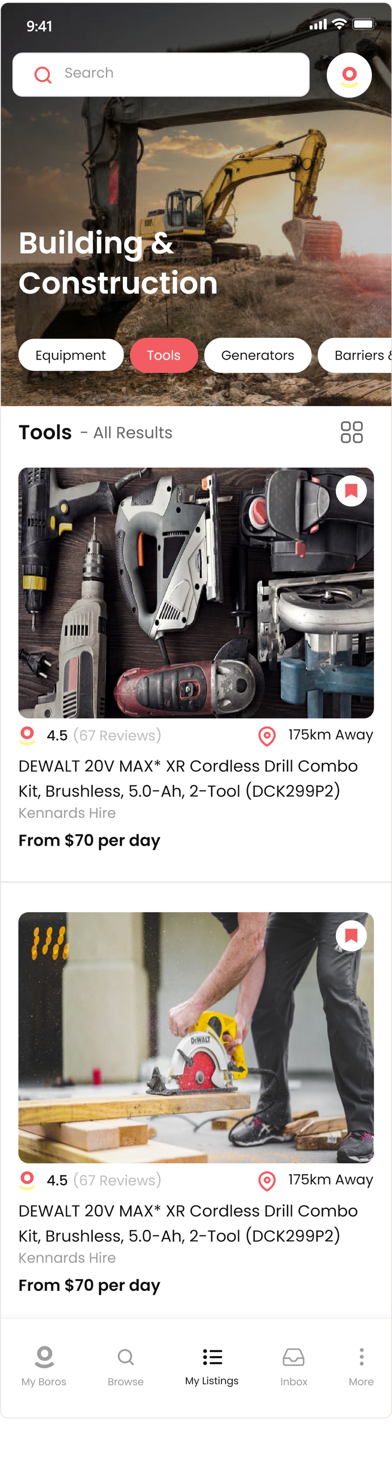 BoroMe mobile app — browse categories and listings