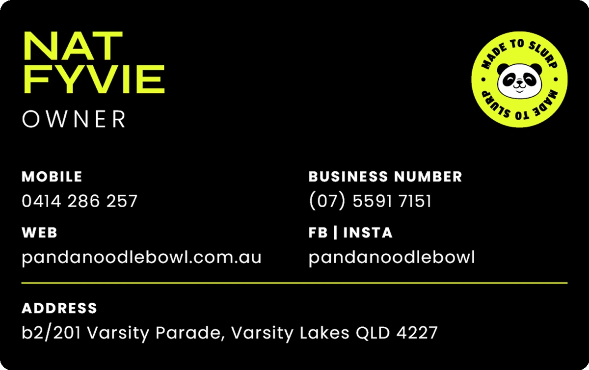 Panda Noodle Bowl business card back