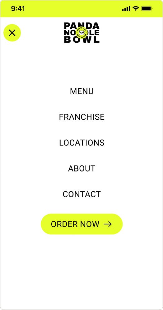 Panda Noodle Bowl mobile menu open