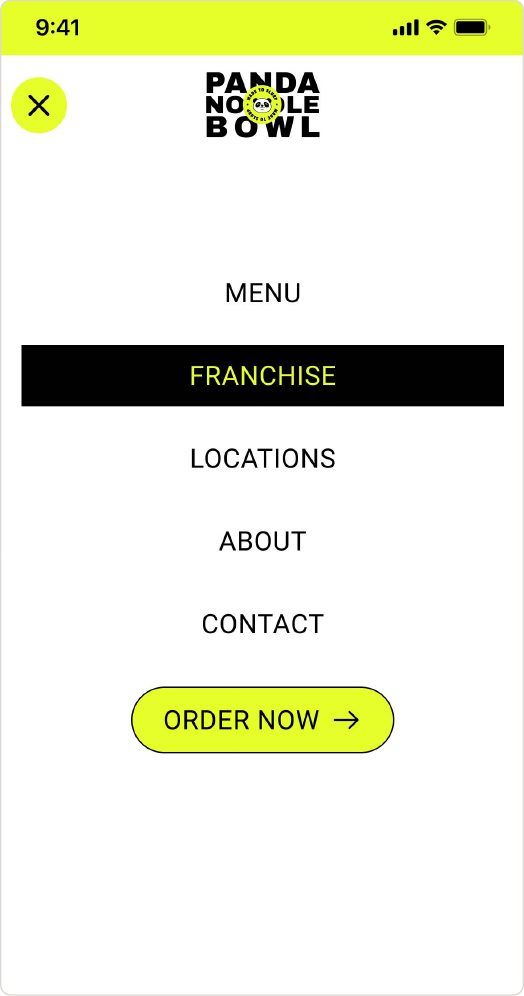 Panda Noodle Bowl mobile menu hover state
