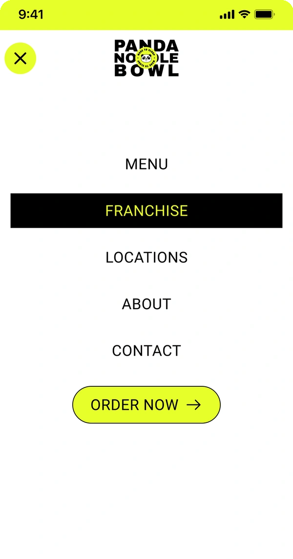 Panda Noodle Bowl mobile menu hover state