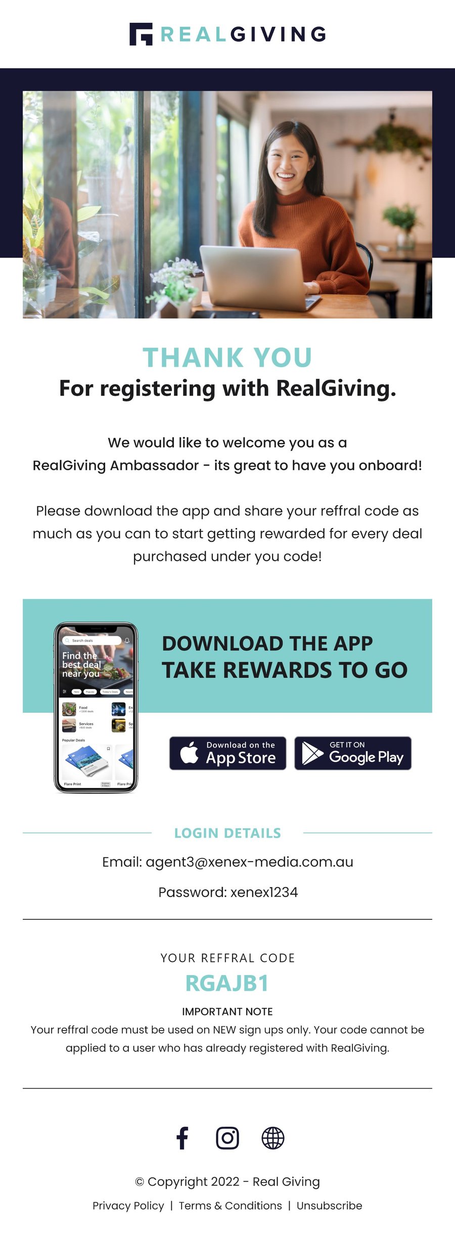 Real Giving welcome email design