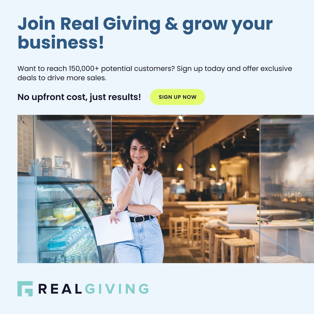 Real Giving social media post — join and grow your business