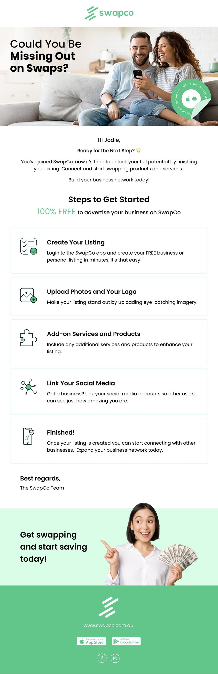 SwapCo get started email design