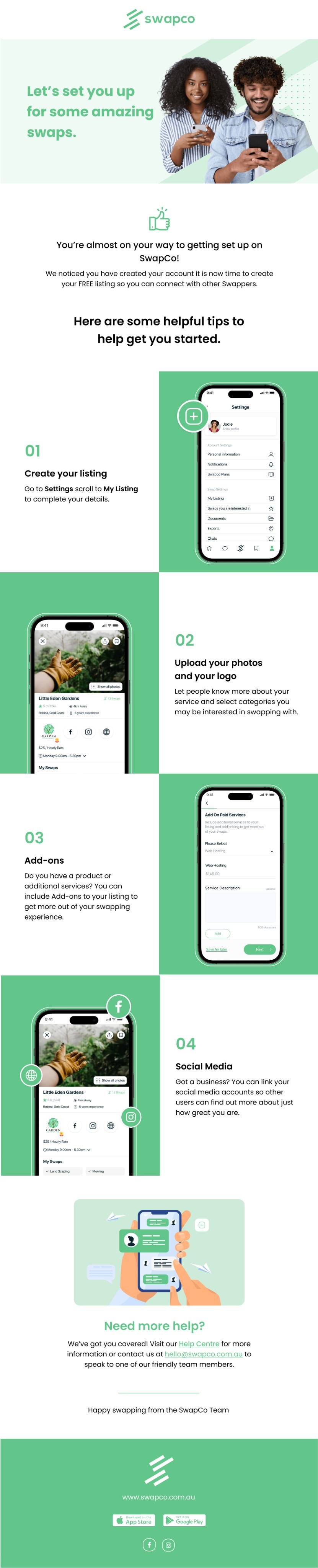 SwapCo listing setup email design