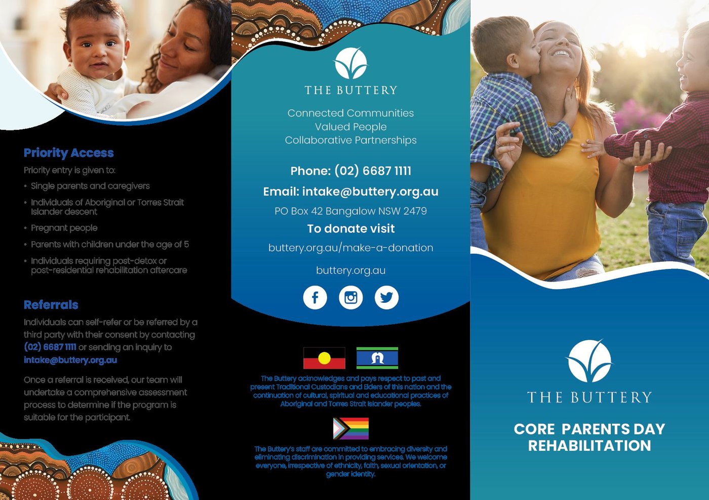 The Buttery CORE Parents Day Rehabilitation brochure — outside spread