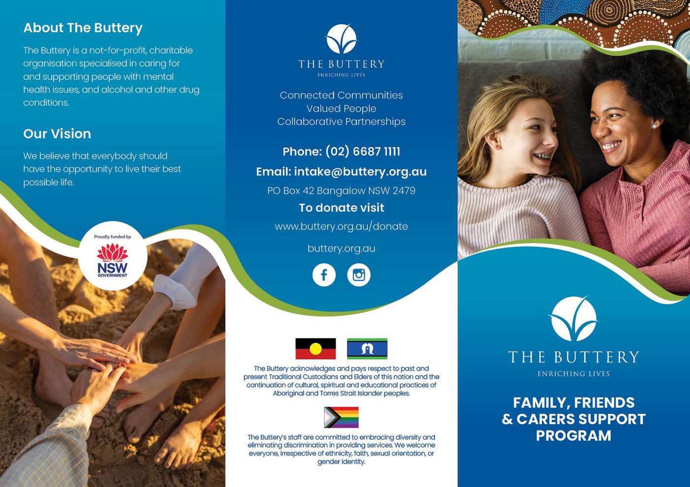 The Buttery Family, Friends and Carers Support Program brochure — outside spread